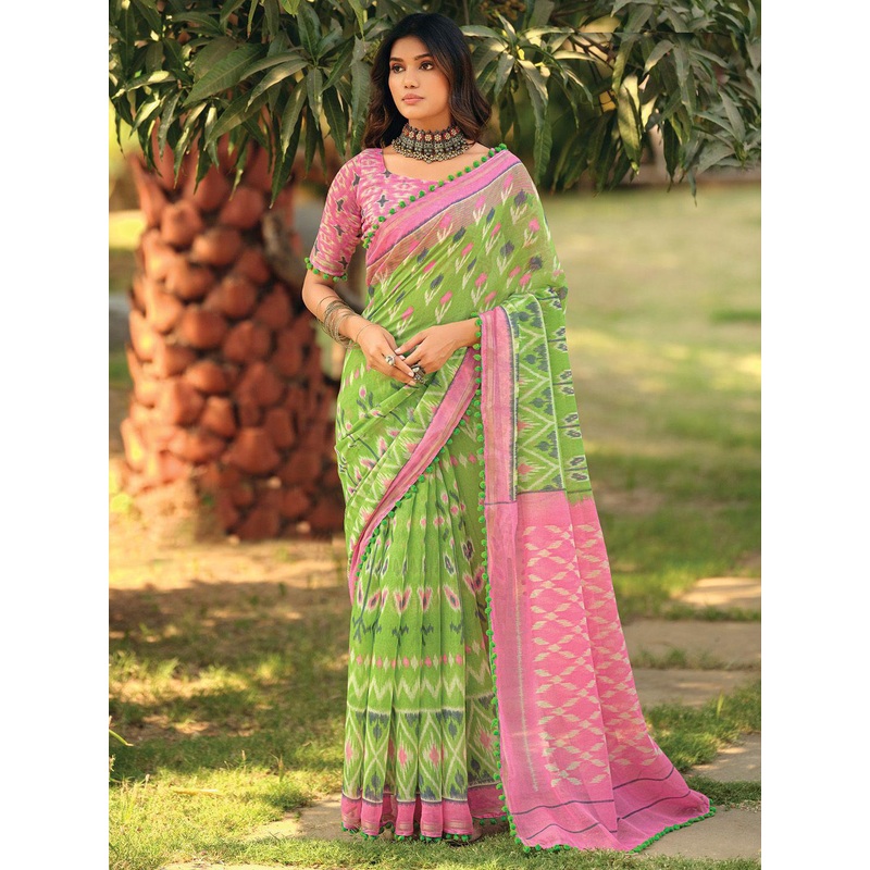 Anouk Rustic Ethnic Motifs Patchwork Ikat Saree