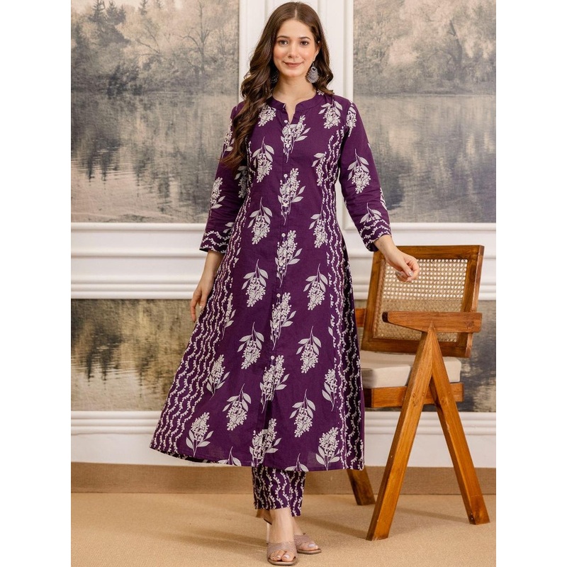 Anouk Rustic Women Floral Printed Cotton A-Line Kurta with Trousers