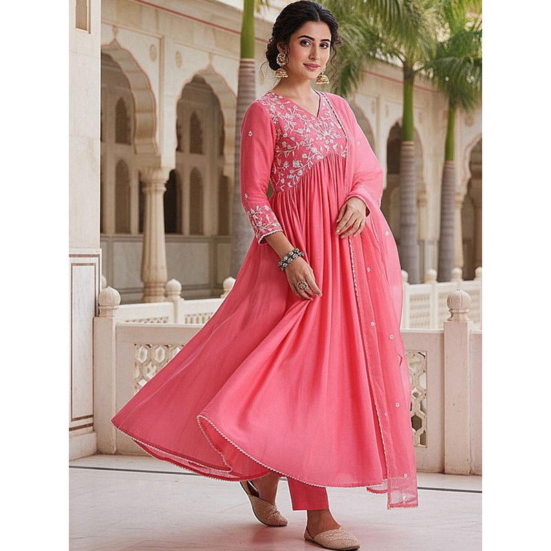 House of Pataudi Embroidered A-Line Kurta Trousers With Dupatta