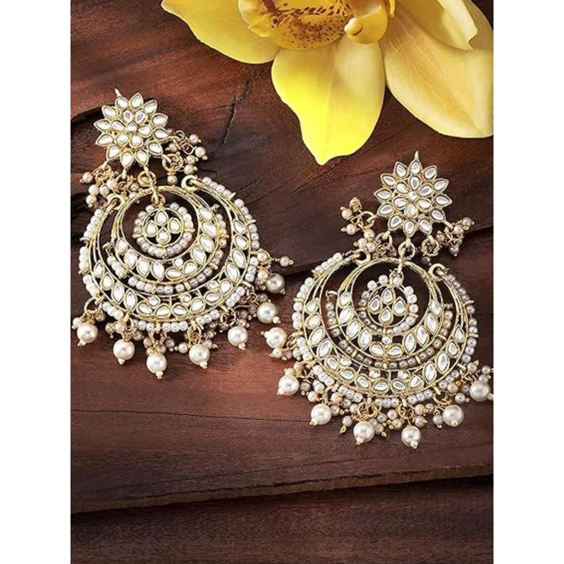I Jewels Gold Plated Enamelled Crescent Shaped Chandbalis