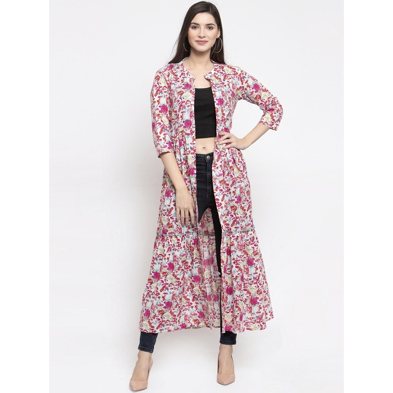 Indibelle Women Pink Printed Open Front Shrug