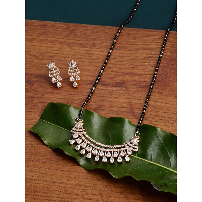 PANASH Gold-Plated AD-Studded Handcrafted Mangalsutra With Earrings