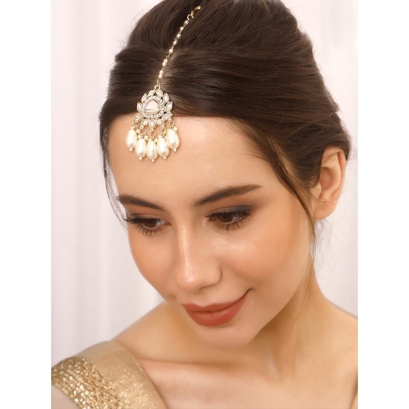 Priyaasi Flower Shaped Kundan-Studded & Beaded Maang Tikka