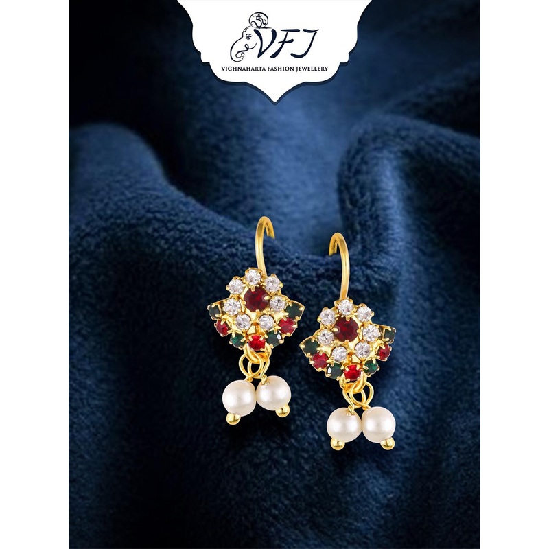 Vighnaharta Gold-Plated Artificial Stones Teardrop Shaped Bugadi Earrings