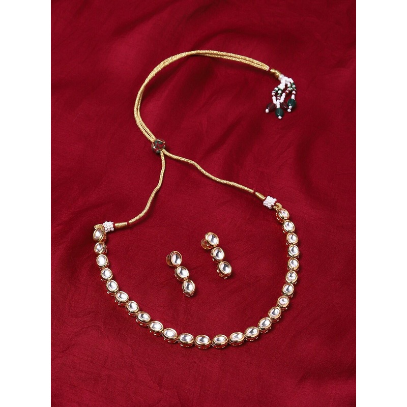 Voylla Gold-Plated & White Kundan Brass Jewellery Set