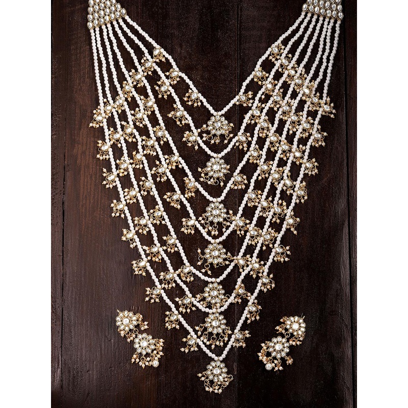 Zaveri Pearls Gold-Toned & White Kundan-Studded Jewellery Set