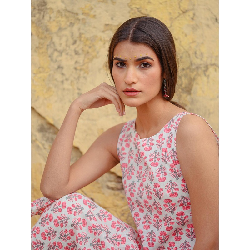 anayna Women Pink Printed Straight Kurta