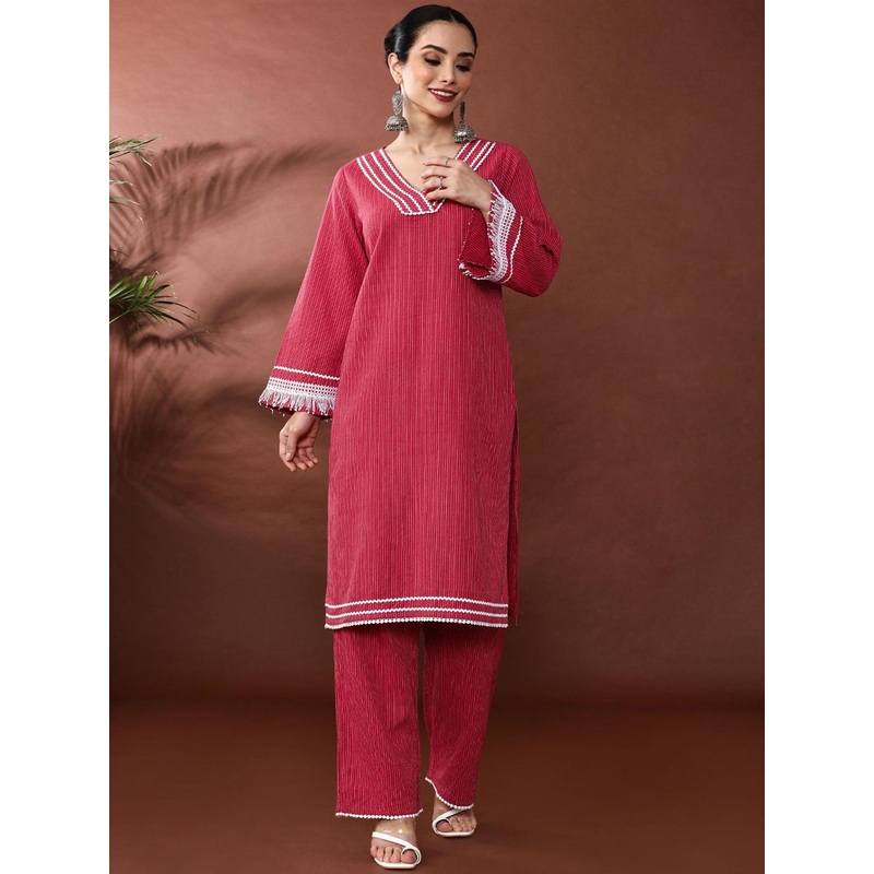 Anouk Embroidered Thread Work Pure Cotton Straight Kurta With Trousers