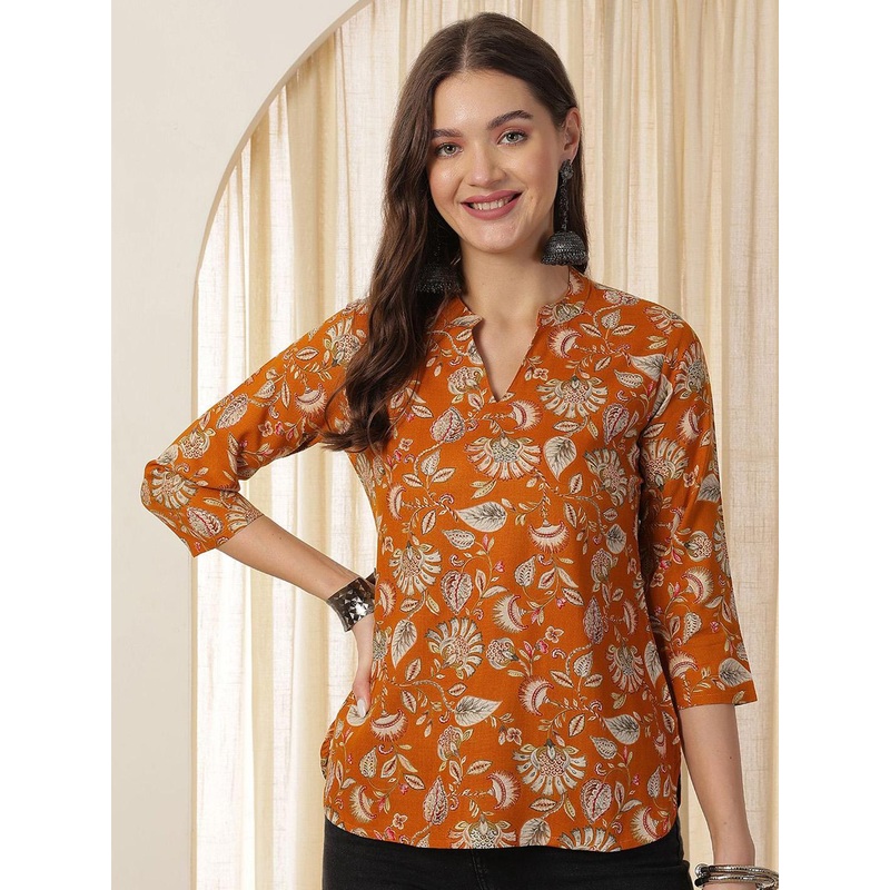 Anouk Rustic Women Floral Print Mandarin Collar Ethnic Top