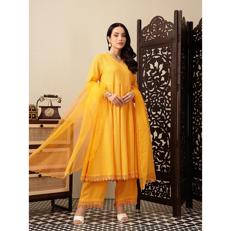 House of Pataudi Angrakha Pure Cotton Jashn Kurta with Palazzos & Dupatta