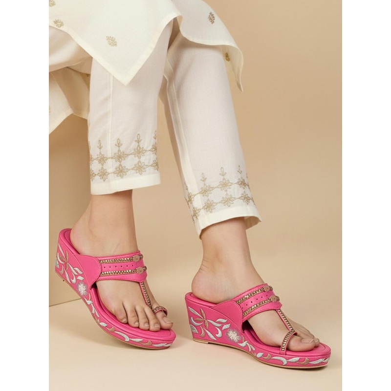 House of Pataudi Braided Floral Embroidered Wedges