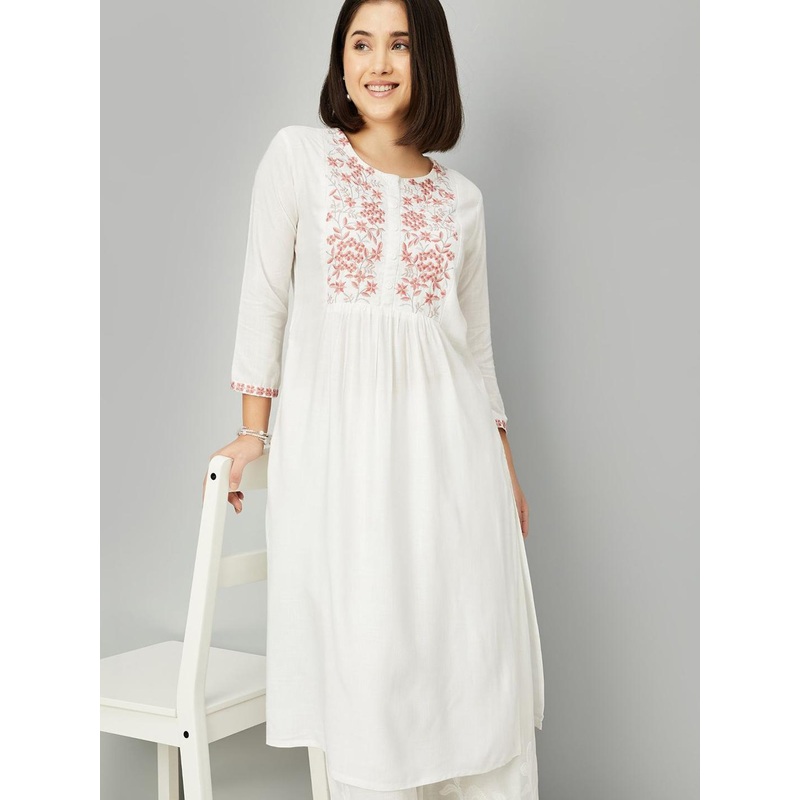 max Floral Yoke Design Thread Work A-Line Kurta