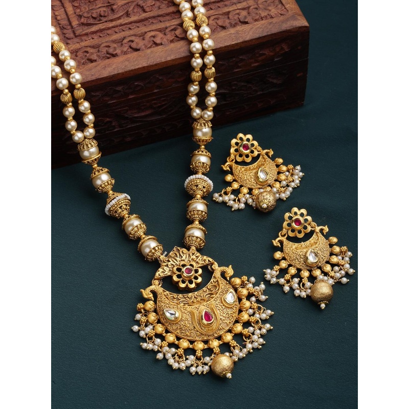 PANASH Gold-Plated & White Kundan Jewellery Set