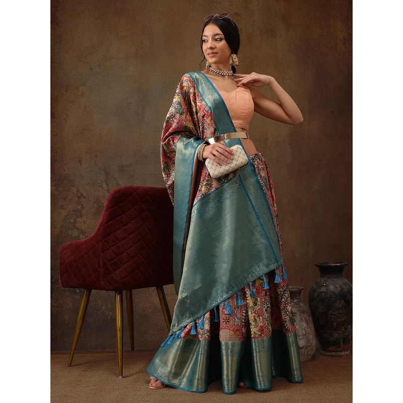 Silk Land Kanjeewaram Art Silk Zari Woven Digital Print saree