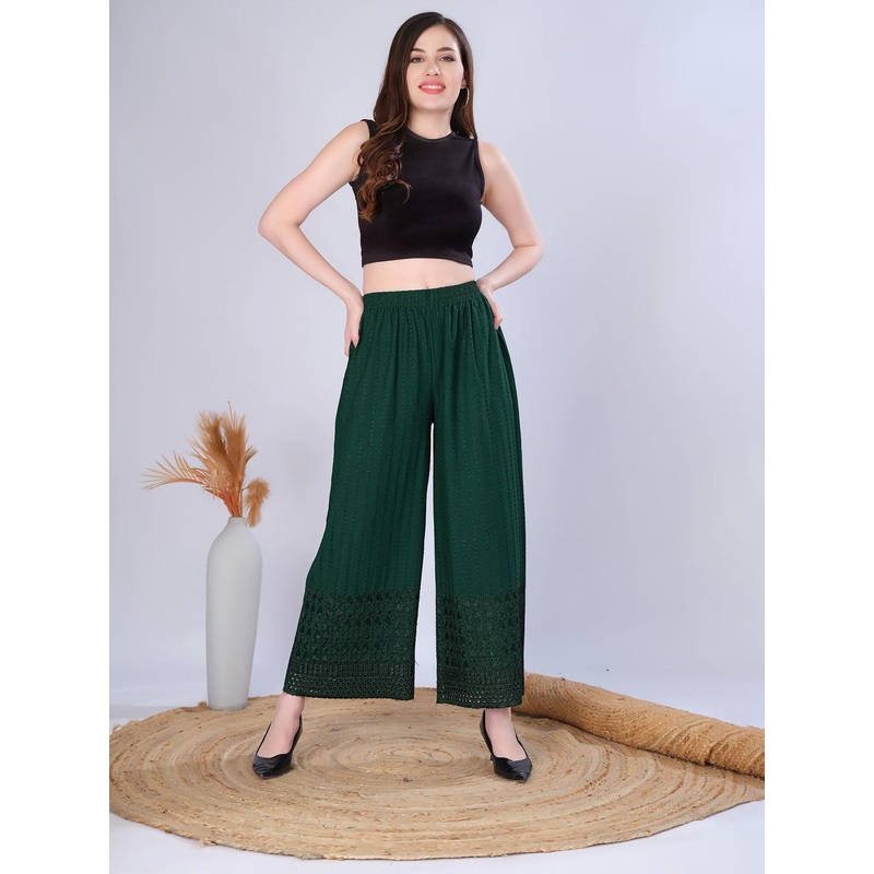 Vivika Women Paisley Embroidered Wide Leg Chikankari Palazzos