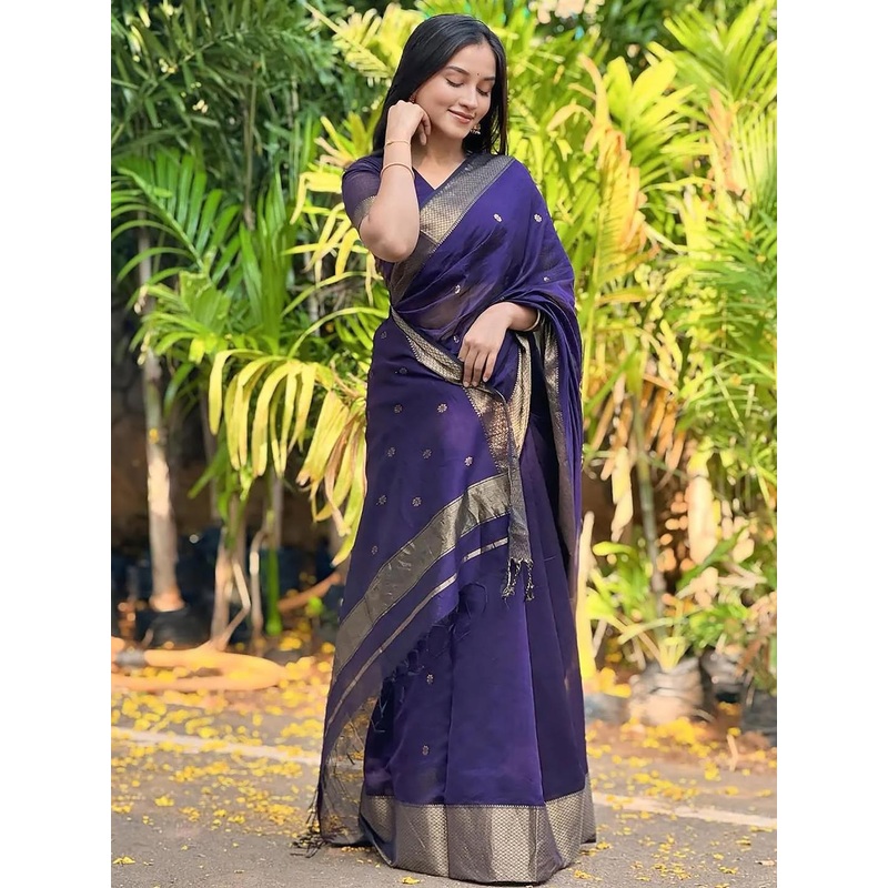 Woven Blue Designer Banarasi Silk Blend Saree