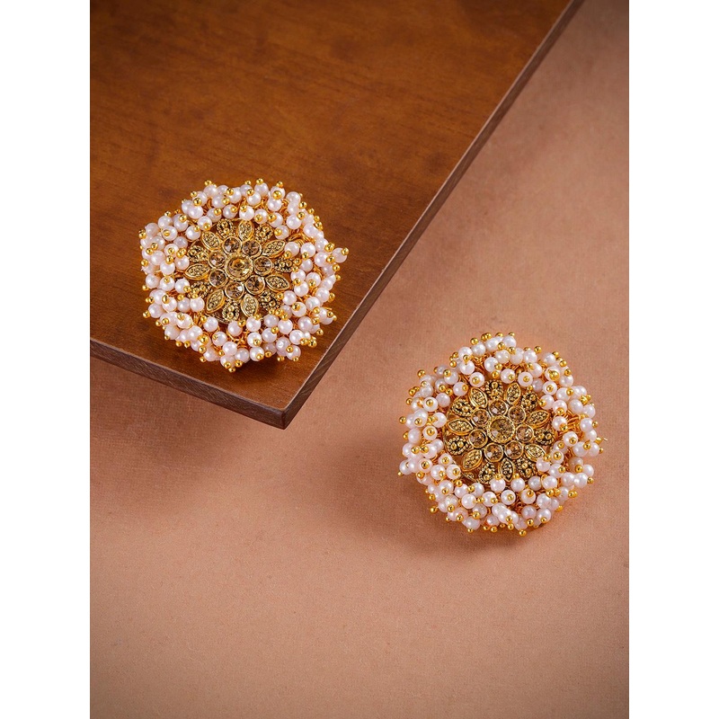 Zaveri Pearls Gold-Toned Oversized Floral Studs