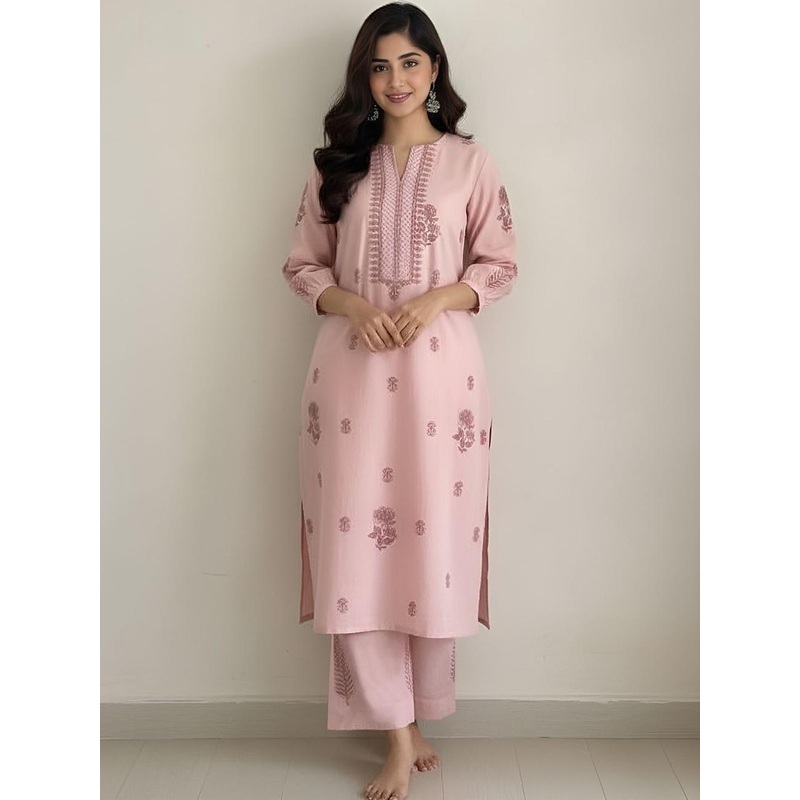 Aaghnya Floral Printed Notch Neck Straight Kurta With Palazzos