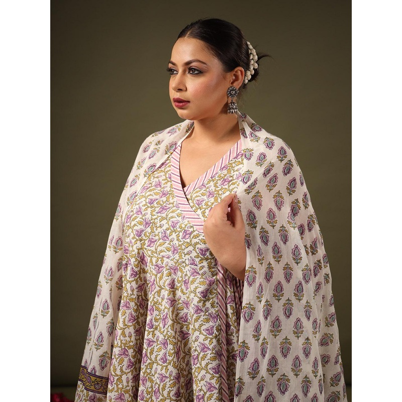 anayna Floral Printed Angrakha Pure Cotton Top with Sharara & With Dupatta