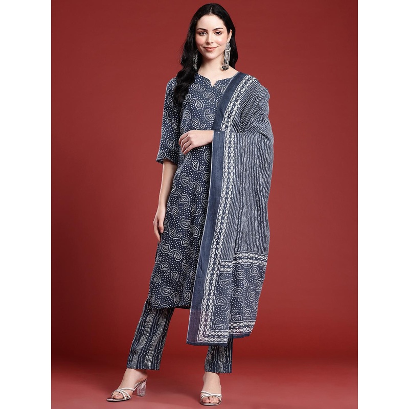 Anouk Bandhani Printed Pure Cotton Kurta with Trousers & Dupatta