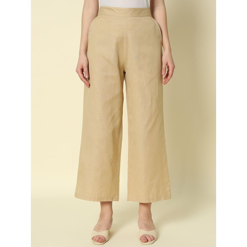 FIORRA Women Straight Chambray Ethnic Cotton Palazzos