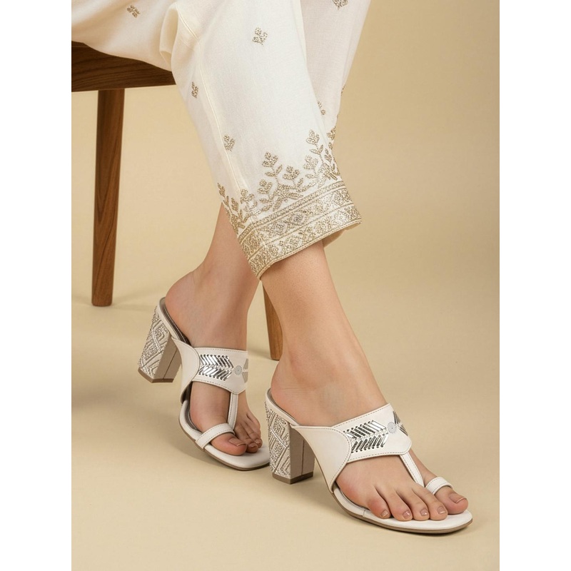 House of Pataudi Sequined Open Toe Block Sandals