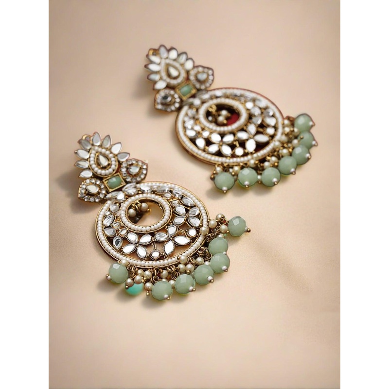 Jazz and Sizzle Gold-Plated Stone Studded & Beaded Contemporary Chandbalis