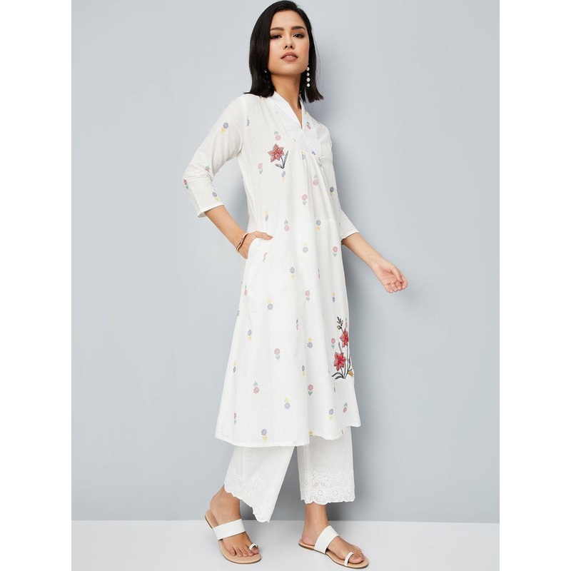 max Floral Printed Pleated Shawl Neck A-Line Kurta