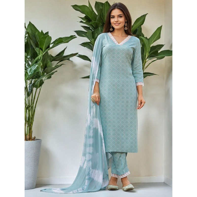 SZN Women Geometric Printed Kurta with Trousers & Dupatta