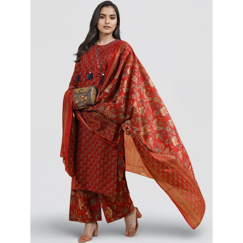 SZN Women Printed Pure Cotton Kurta Sets With Dupatta