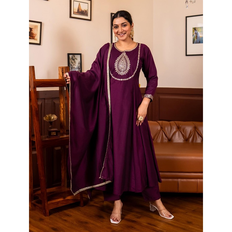 VredeVogel Women Ethnic Motifs Embroidered Anarkali Kurta with Trousers & Dupatta