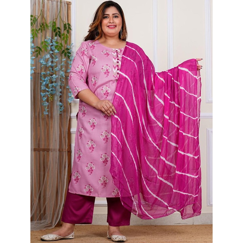 YASH GALLERY Floral Printed Round Neck Kurta With Trousers & Dupatta