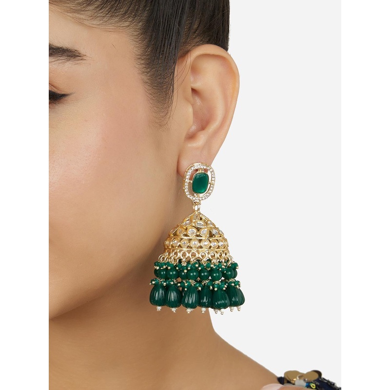 Zaveri Pearls Artificial Stones and Beads Gold Plated Jhumkas
