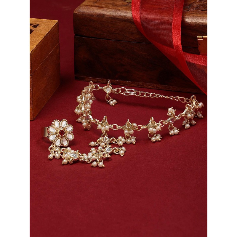 Zaveri Pearls Kundan Ring Bracelet