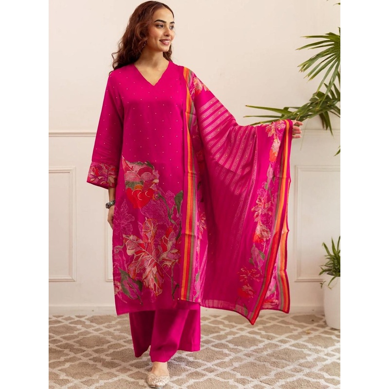 Aaghnya Women Floral Printed Kurta with Palazzos & Dupatta