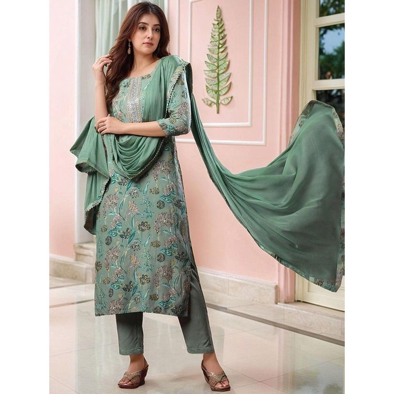 Aaghnya Women Floral Printed Kurta with Trousers & Dupatta