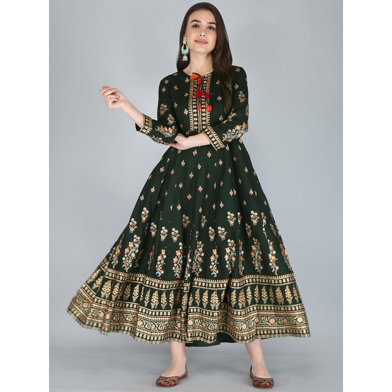 AJ ART Ethnic Motifs Printed Empire Tie-Up Neck Anarkali Kurta