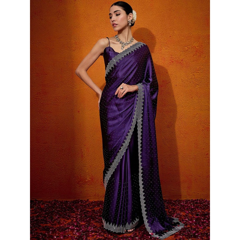 Anouk Embellished Beads and Stones Satin Saree