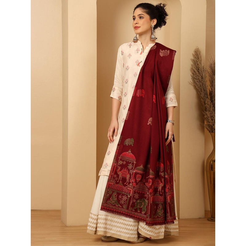 Tweedle Ethnic Motifs Woven Design Zari Shawl