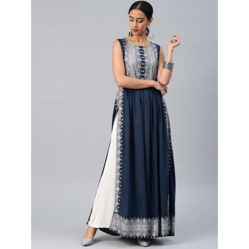 Vishudh Women Teal Blue Printed A-Line Kurta