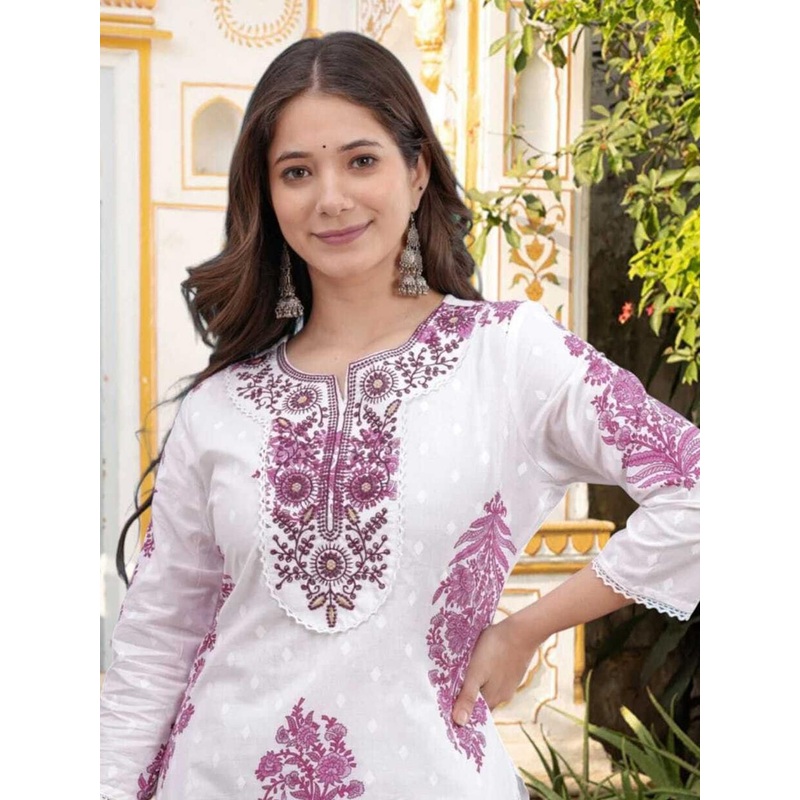 Wawlooks Women Ethnic Motifs Embroidered Chikankari Kurta