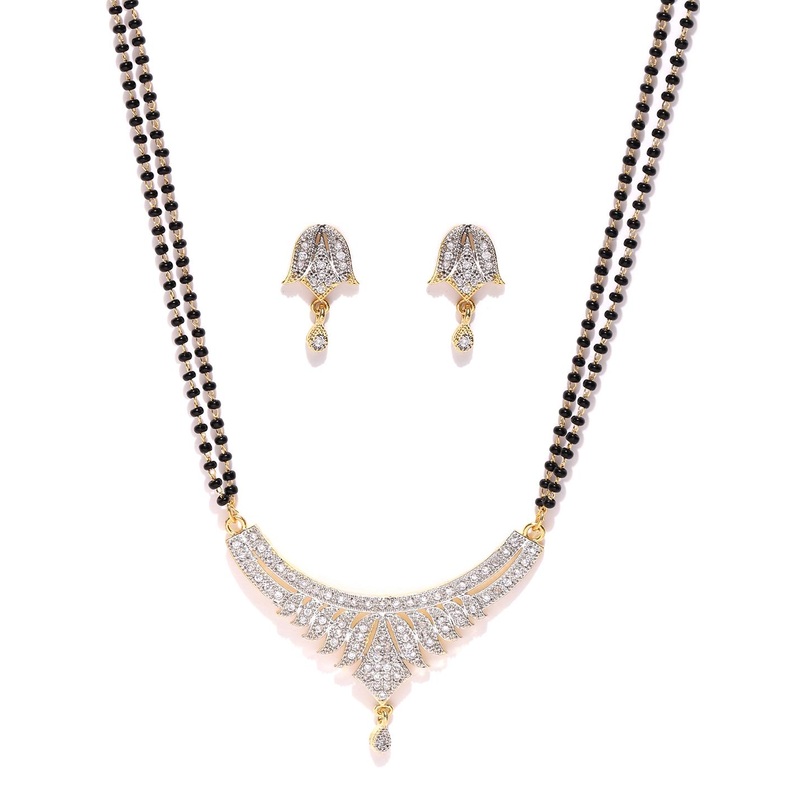 YouBella Black & Gold-Toned Stone-Studded Mangalsutra & Earrings Set