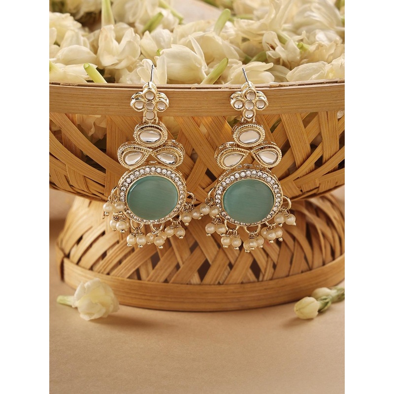 Zaveri Pearls Gold Plated Kundan Studded Drop Earrings