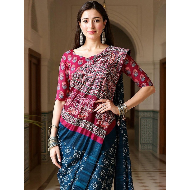 Anouk Rustic Ethnic Motifs Silk Blend Handloom Banarasi Saree