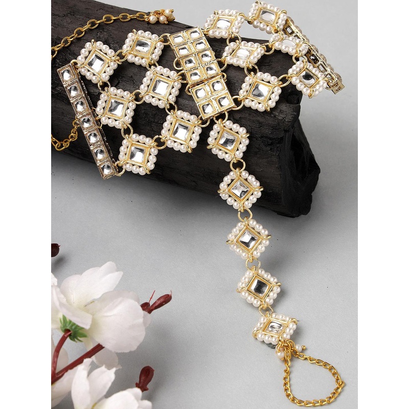 KARATCART Kundan Gold-Plated Wraparound Bracelet