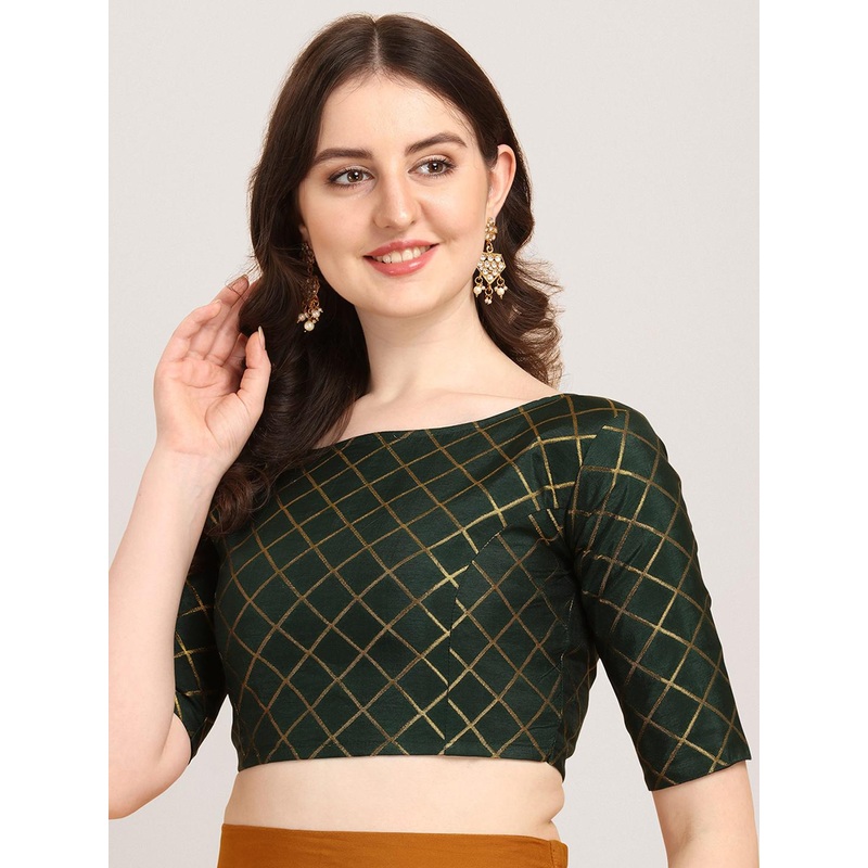 Oomph! hecked Boat Neck Saree Blouse