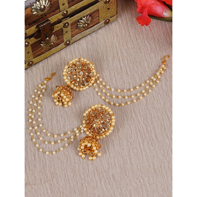 Shining Diva Gold-Plated & White Classic Antique Jhumkas