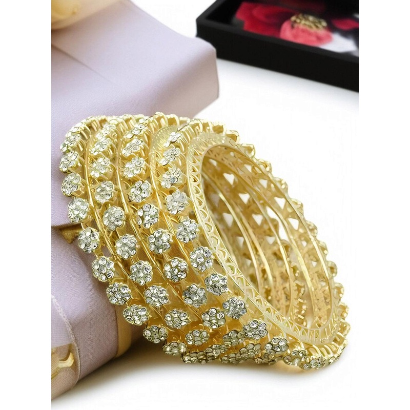 BeautyTrends Set Of 4 Gold-Plated AD Studded Bangles