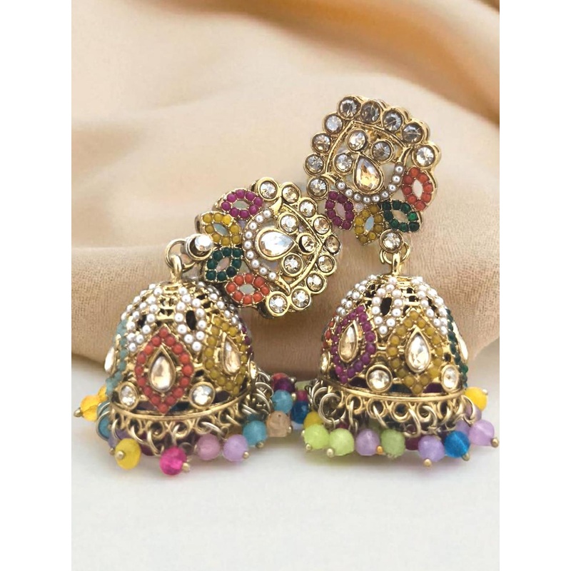 BFC – BUY FOR CHANGE Multi Colored Artificial Stones Studded Jhumka Earrings