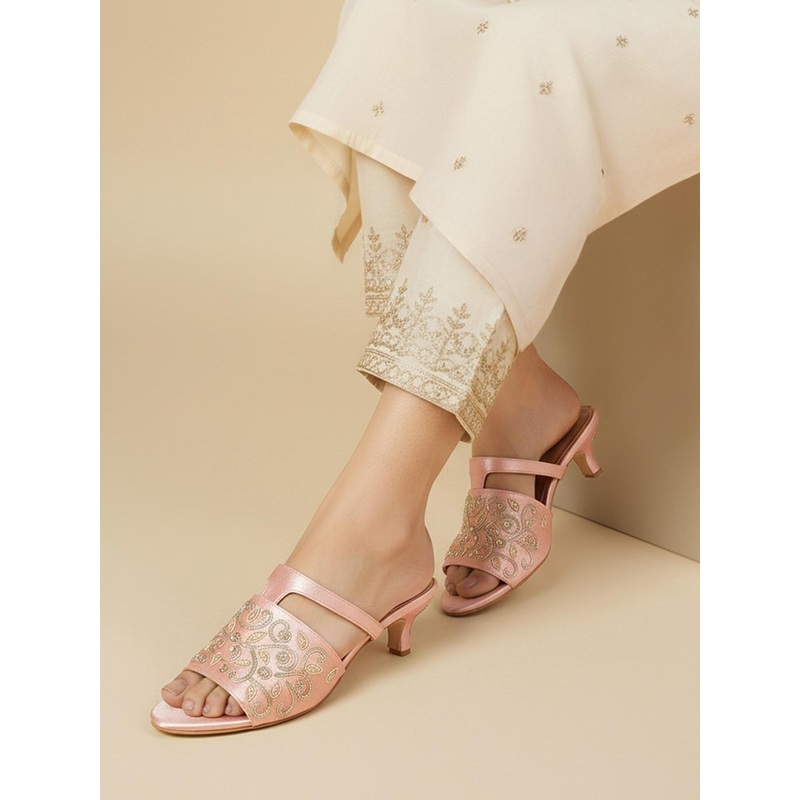 House of Pataudi Floral Embroidered Kitten Heels